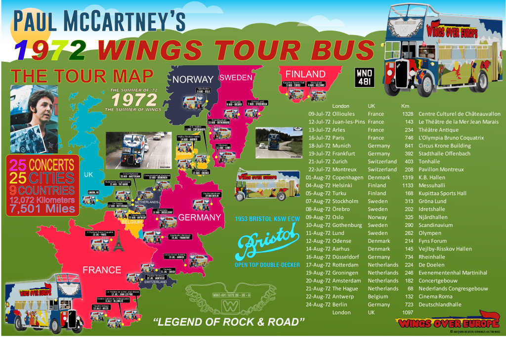 1972 Wings Over Europe Tour Map